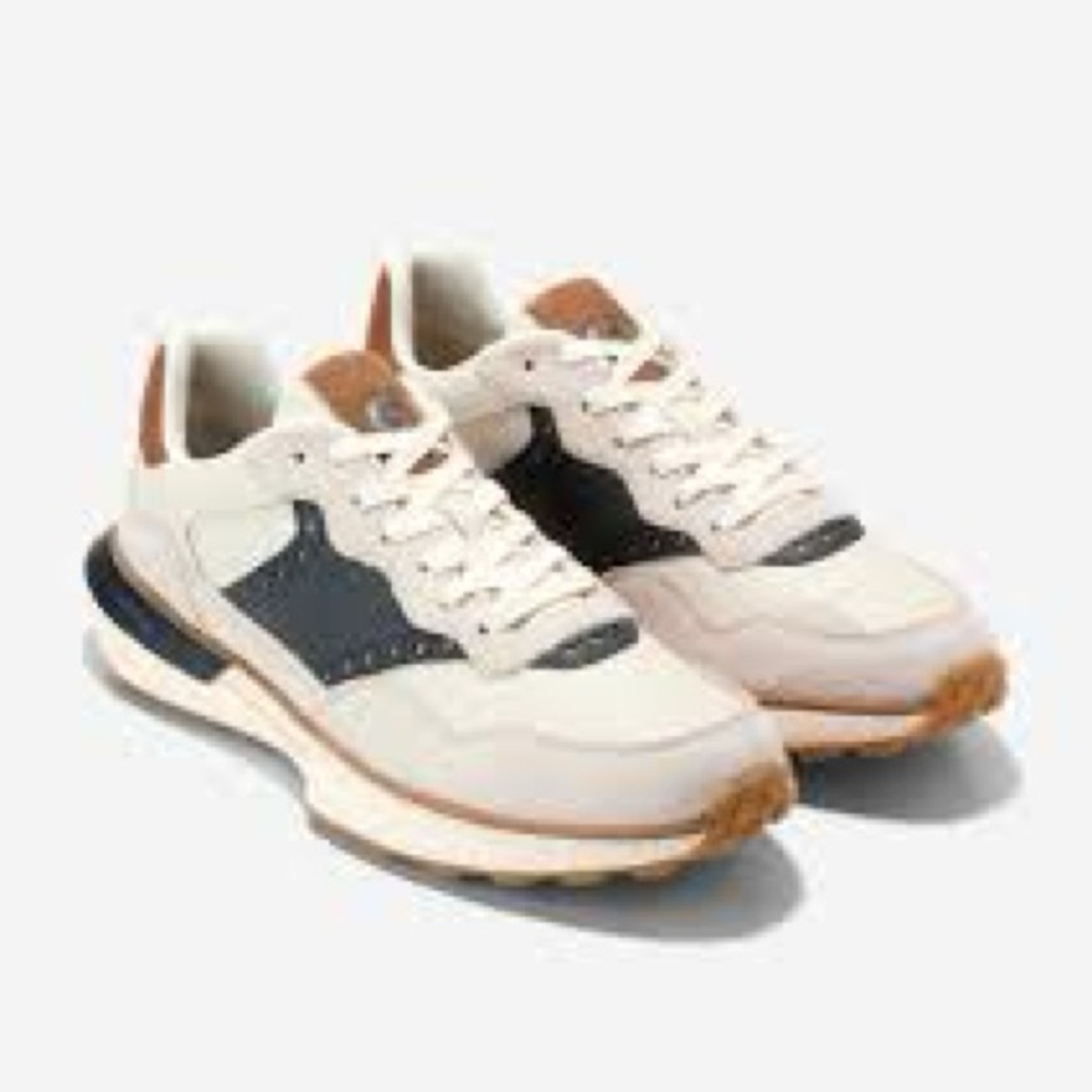 Cole Haan White and Navy Sneakers with Brown Accents 12